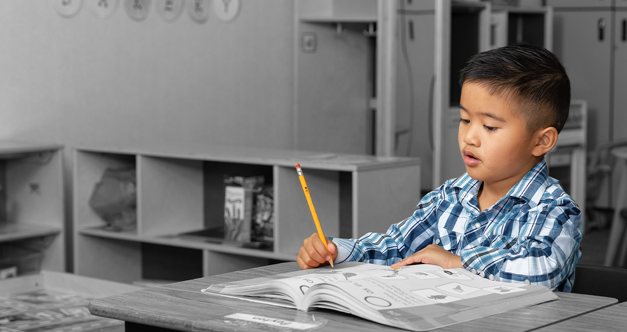 Elementary student at work